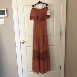 NWT Ruffle Crochet Maxi Beach Dress XS strapless